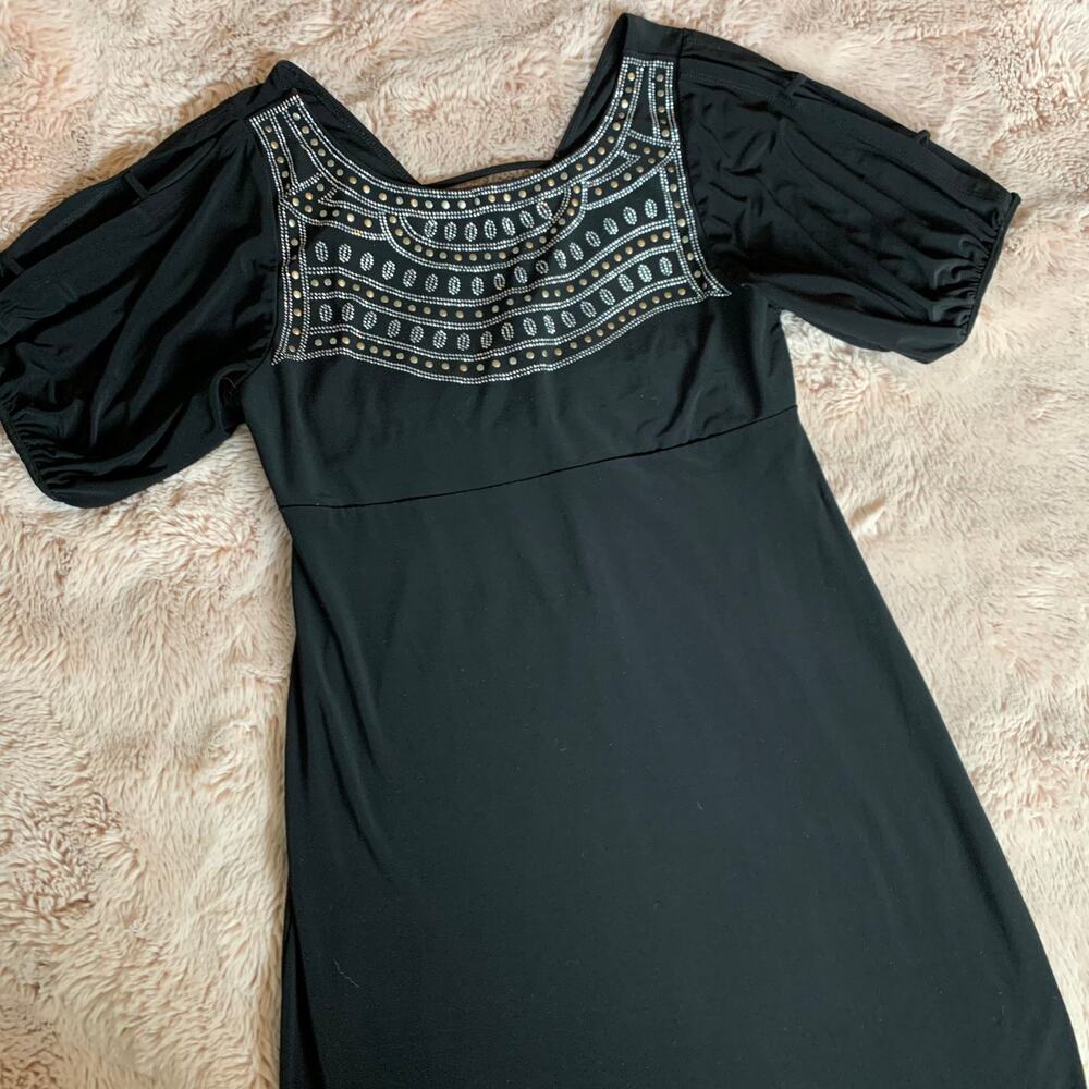 Bisou Bisou Black Embellished Short Sleeve Dress 8 - Picture 2 of 11